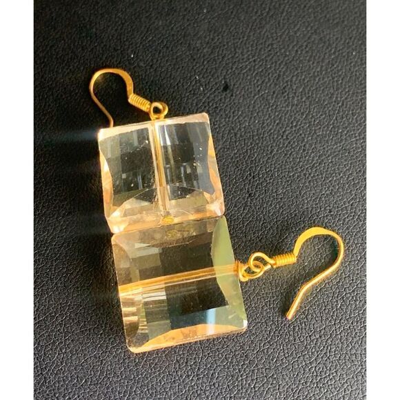 Vintage LARGE Crystal Glass Earrings, 3 PAIRS, Unmarked - Picture 2 of 5